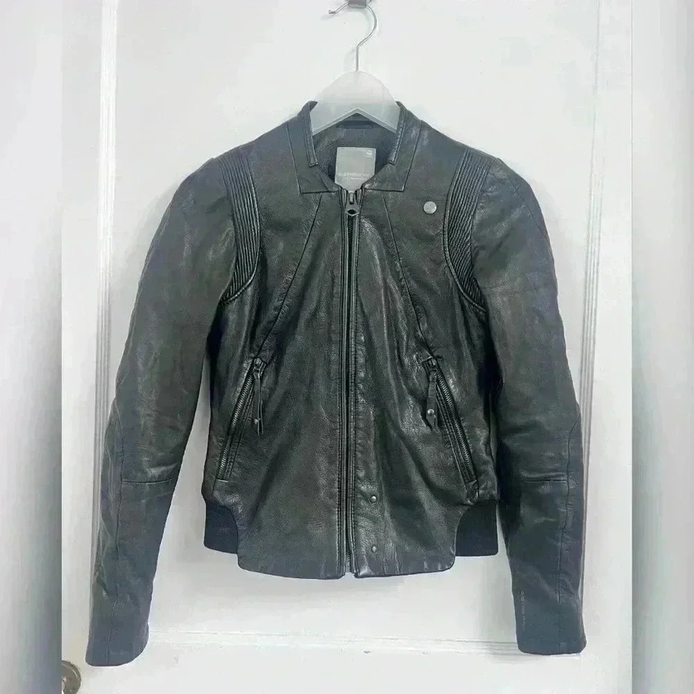 G-Star Olympia Womens Moto Goat Leather Jacket Size XS